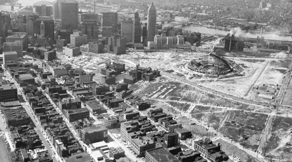 Black and white aerial view of Philadelphia