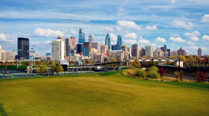 Philadelphia skyline from Penn Park
